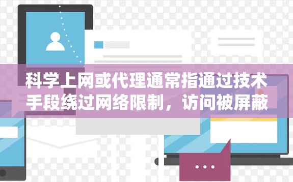 科学上网或代理通常指通过技术手段绕过网络限制，访问被屏蔽或限制的境外网站或服务。以下是相关概念的解释